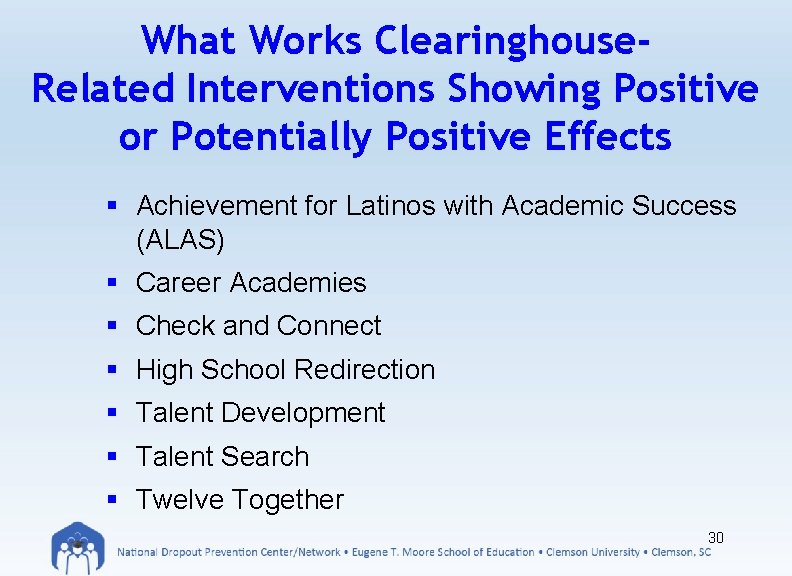 What Works Clearinghouse. Related Interventions Showing Positive or Potentially Positive Effects § Achievement for