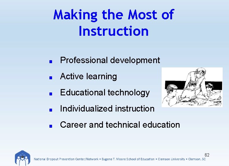 Making the Most of Instruction ■ Professional development ■ Active learning ■ Educational technology