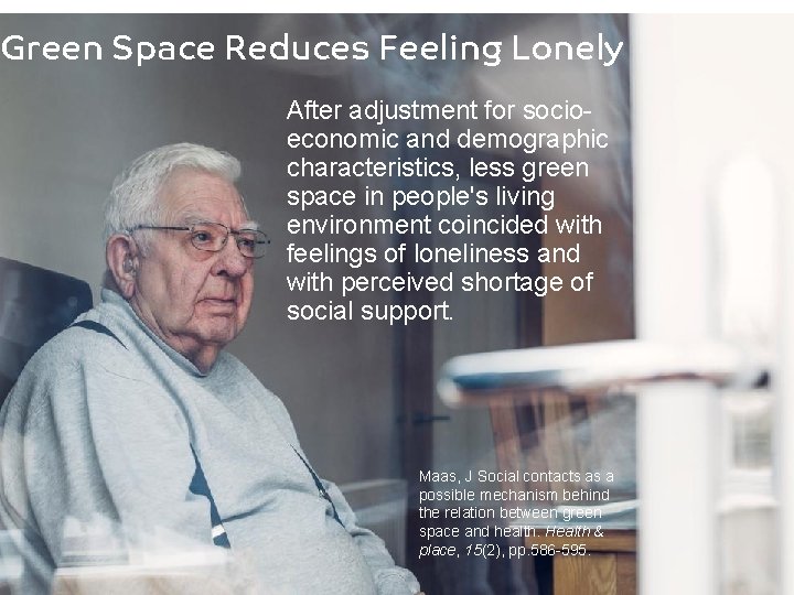 Green Space Reduces Feeling Lonely After adjustment for socioeconomic and demographic characteristics, less green