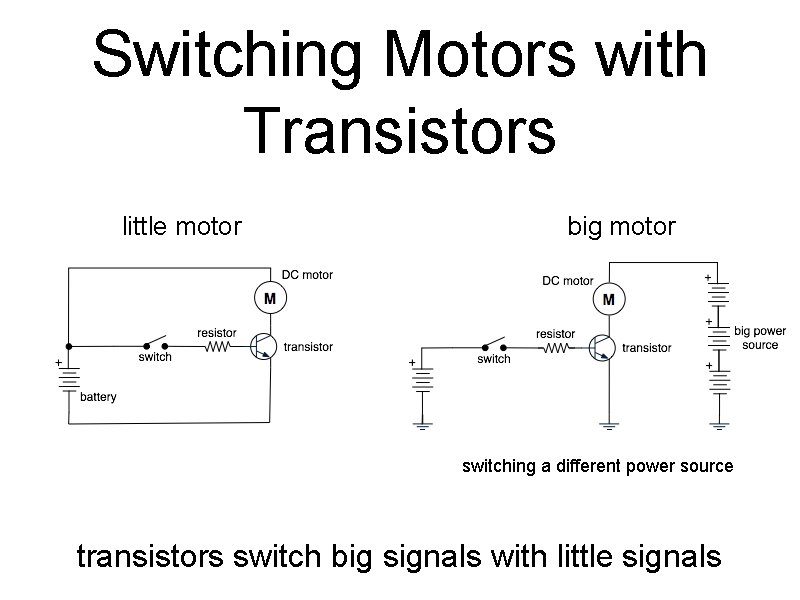 Switching Motors with Transistors little motor big motor switching a different power source transistors Switching Motors with Transistors little motor big motor switching a different power source transistors