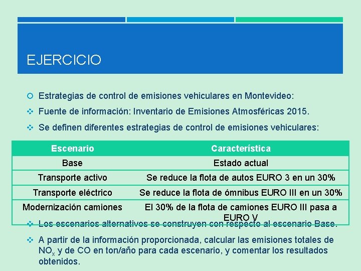 EJERCICIO Estrategias de control de emisiones vehiculares en Montevideo: v Fuente de información: Inventario