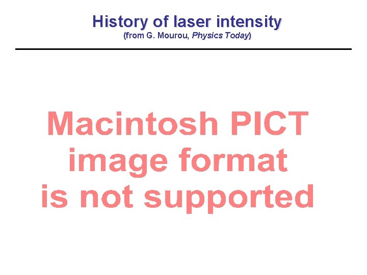 History of laser intensity (from G. Mourou, Physics Today) 