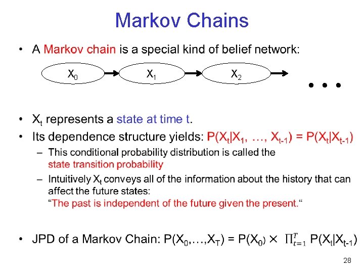 Markov Chains • X 0 X 1 X 2 … 28 