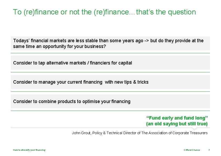 To (re)finance or not the (re)finance…that’s the question Todays’ financial markets are less stable