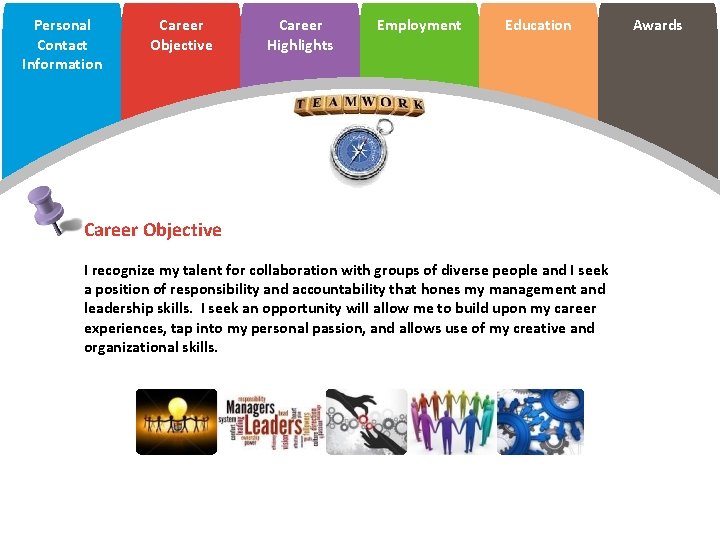 Personal Contact Information Career Objective Career Highlights Employment Education Career Objective I recognize my