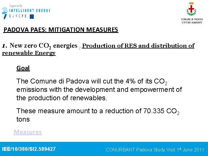 PADOVA PAES: MITIGATION MEASURES 1. New zero CO 2 energies : Production of RES