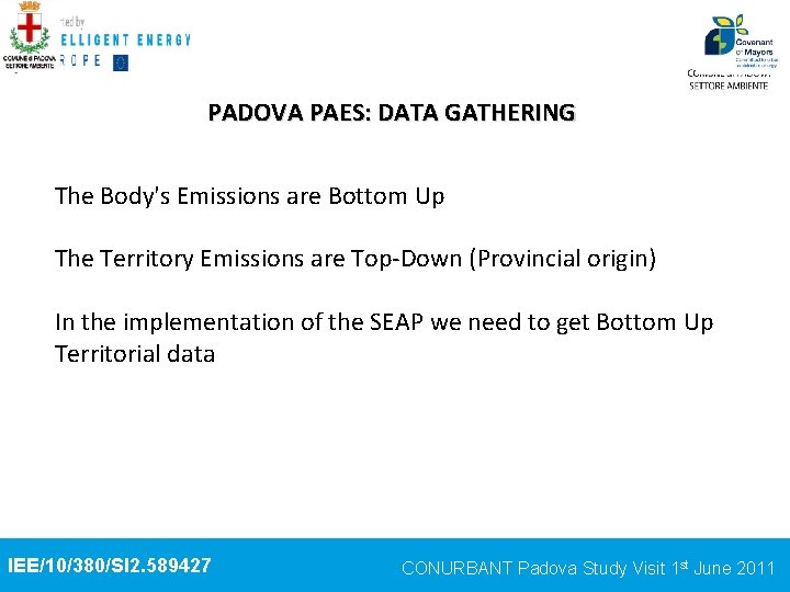 PADOVA PAES: DATA GATHERING The Body's Emissions are Bottom Up The Territory Emissions are