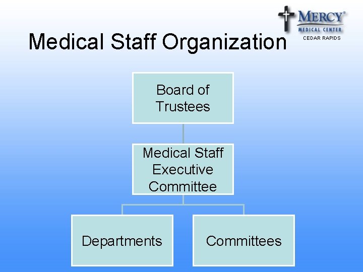 Medical Staff Organization Board of Trustees Medical Staff Executive Committee Departments Committees CEDAR RAPIDS