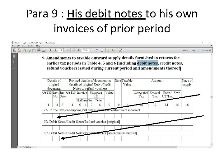 Para 9 : His debit notes to his own invoices of prior period 