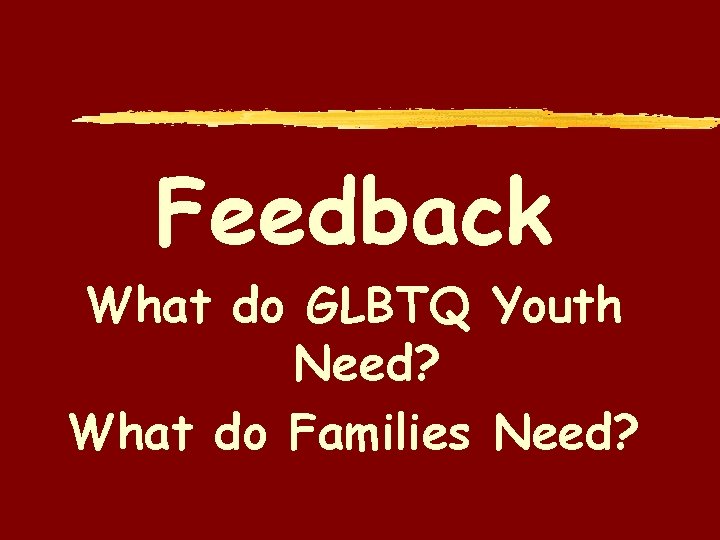 Feedback What do GLBTQ Youth Need? What do Families Need? 