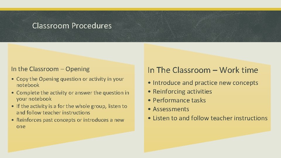 Classroom Procedures In the Classroom – Opening • Copy the Opening question or activity