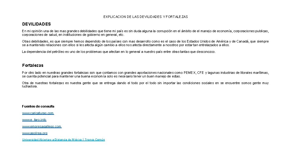 EXPLICACION DE LAS DEVILIDADES Y FORTALEZAS DEVILIDADES En mi opinión una de las mas