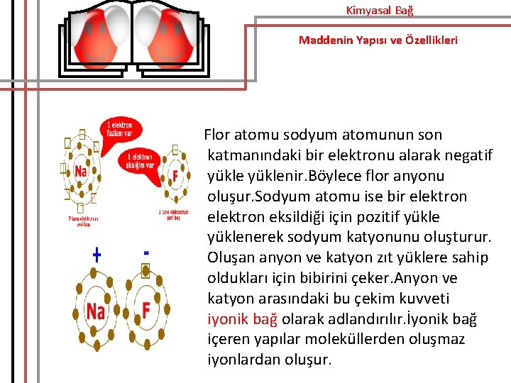 Kimyasal Bağ Maddenin Yapısı ve Özellikleri Flor atomu sodyum atomunun son katmanındaki bir elektronu