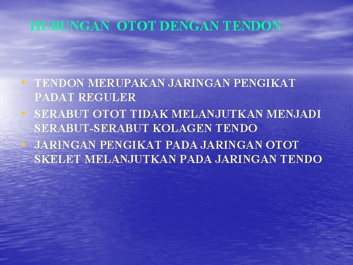 HUBUNGAN OTOT DENGAN TENDON • TENDON MERUPAKAN JARINGAN PENGIKAT • • PADAT REGULER SERABUT