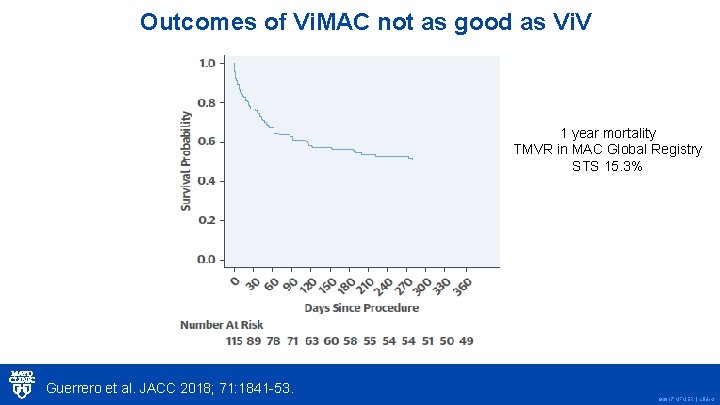 Outcomes of Vi. MAC not as good as Vi. V 1 year mortality TMVR