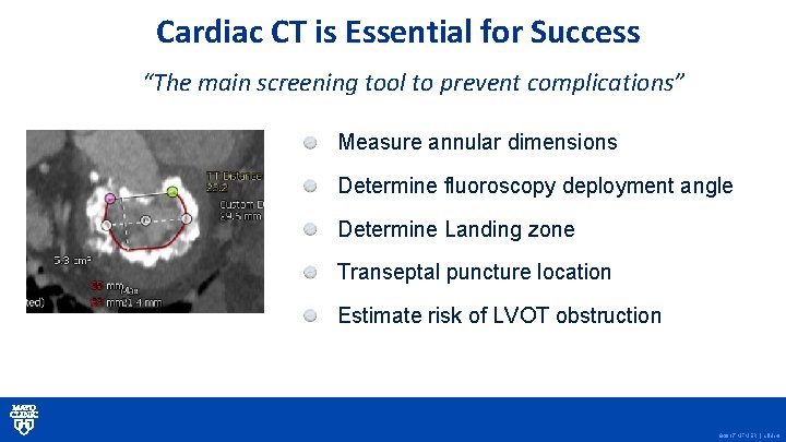 Cardiac CT is Essential for Success “The main screening tool to prevent complications” Measure