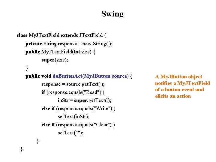 Swing class My. JText. Field extends JText. Field { private String response = new