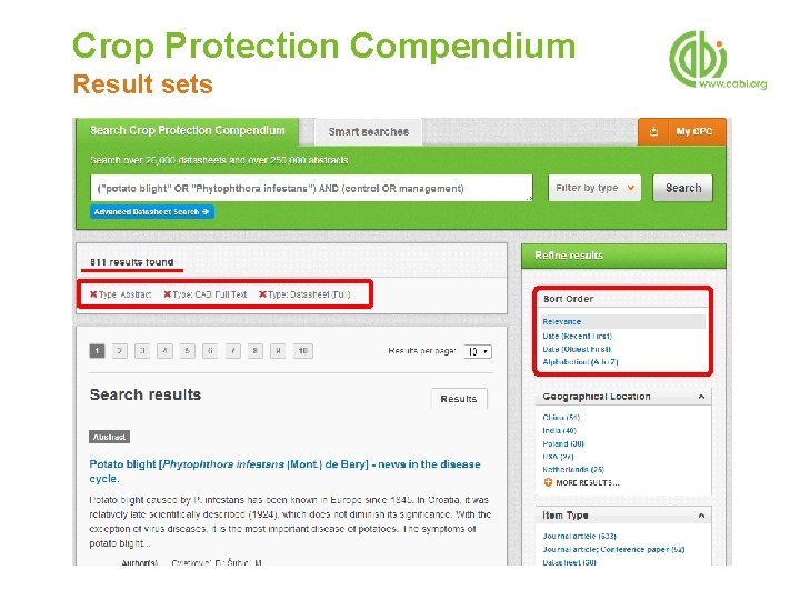 Crop Protection Compendium Result sets 