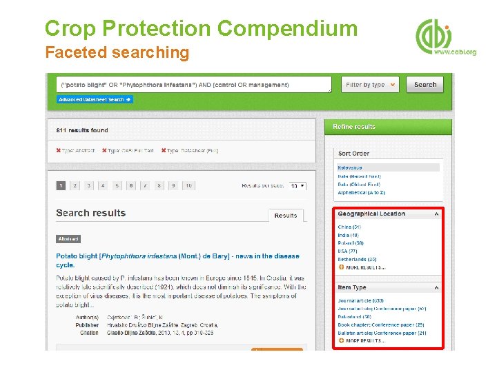 Crop Protection Compendium Faceted searching 