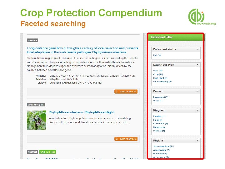 Crop Protection Compendium Faceted searching 