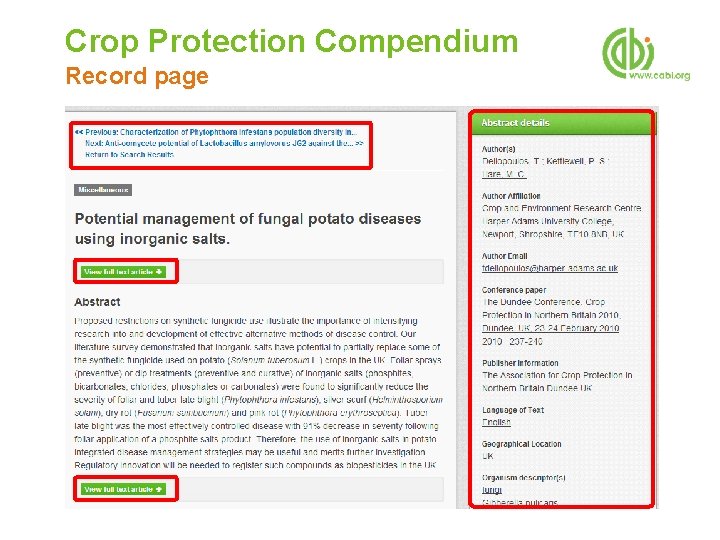 Crop Protection Compendium Record page 