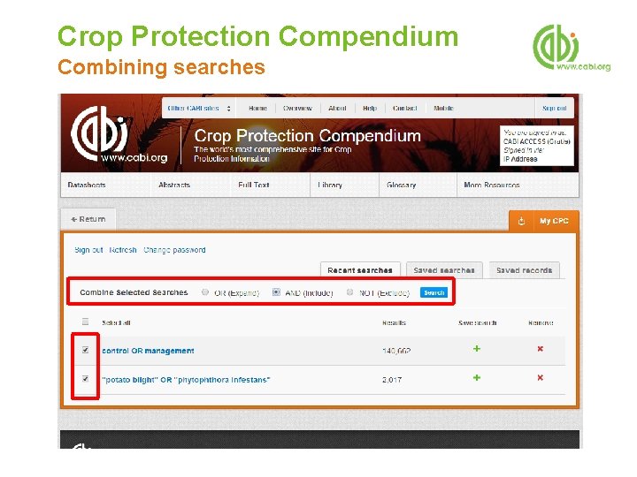 Crop Protection Compendium Combining searches 