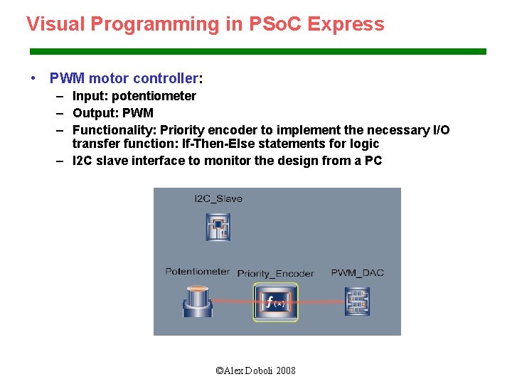 Visual Programming in PSo. C Express • PWM motor controller: – Input: potentiometer –