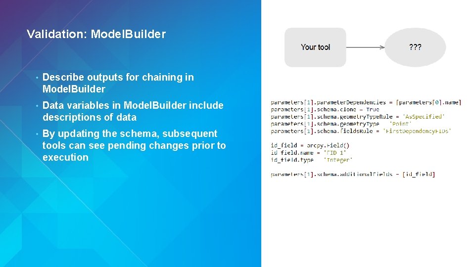 Validation: Model. Builder • Describe outputs for chaining in Model. Builder • Data variables Validation: Model. Builder • Describe outputs for chaining in Model. Builder • Data variables
