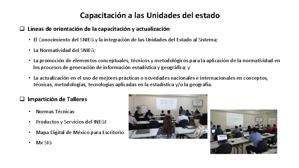 Capacitación a las Unidades del estado q Líneas de orientación de la capacitación y