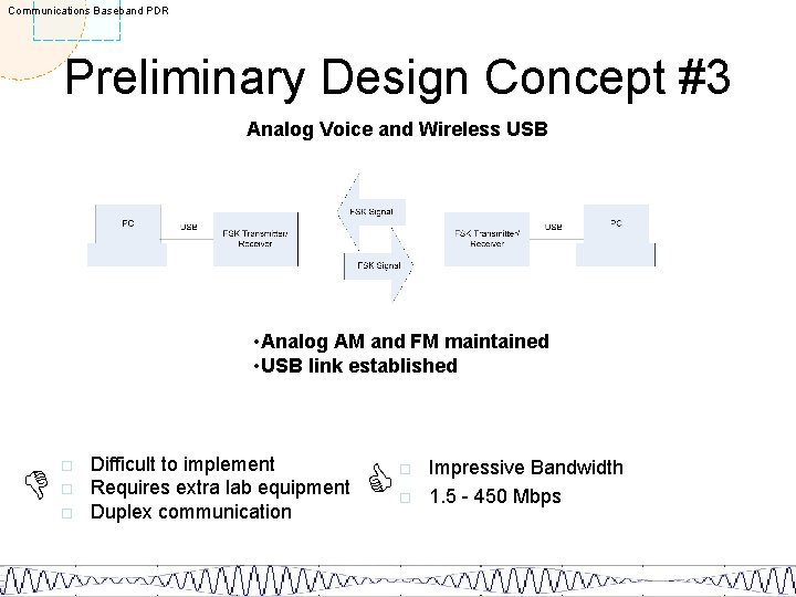 Communications Baseband PDR Preliminary Design Concept #3 Analog Voice and Wireless USB • Analog