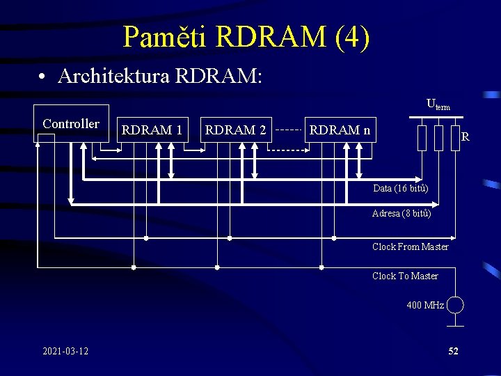 Paměti RDRAM (4) • Architektura RDRAM: Uterm Controller RDRAM 1 RDRAM 2 RDRAM n
