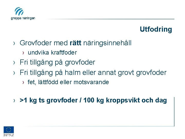 Utfodring › Grovfoder med rätt näringsinnehåll › undvika kraftfoder › Fri tillgång på grovfoder