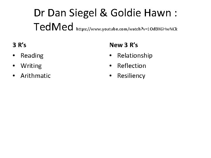 Dr Dan Siegel & Goldie Hawn : Ted. Med https: //www. youtube. com/watch? v=1