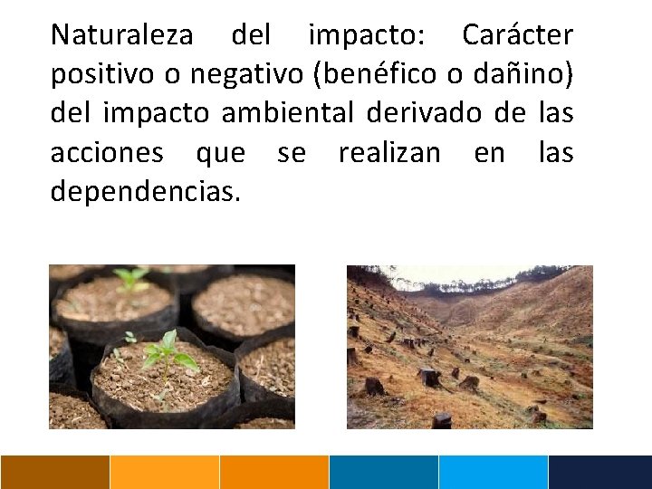 Naturaleza del impacto: Carácter positivo o negativo (benéfico o dañino) del impacto ambiental derivado