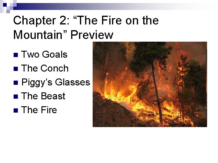 Chapter 2: “The Fire on the Mountain” Preview Two Goals n The Conch n