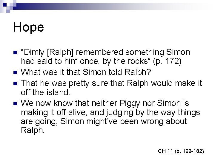 Hope n n “Dimly [Ralph] remembered something Simon had said to him once, by