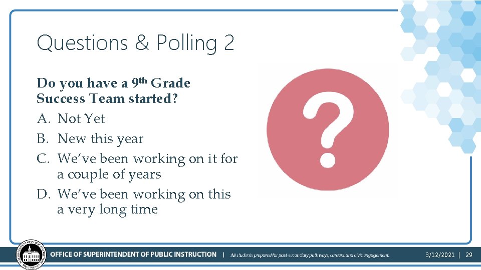Questions & Polling 2 Do you have a 9 th Grade Success Team started?