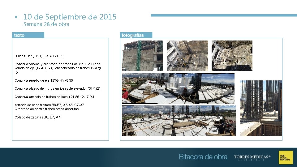  • 10 de Septiembre de 2015 Semana 28 de obra Foto 9 Bulbos: