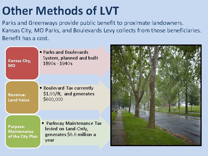 Other Methods of LVT Parks and Greenways provide public benefit to proximate landowners. Kansas