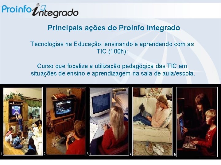 Principais ações do Proinfo Integrado Tecnologias na Educação: ensinando e aprendendo com as TIC