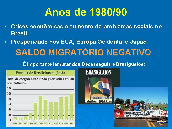 Anos de 1980/90 Crises econômicas e aumento de problemas sociais no Brasil. • Prosperidade