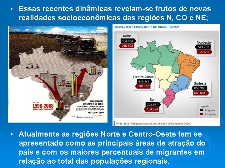  • Essas recentes dinâmicas revelam-se frutos de novas realidades socioeconômicas das regiões N,