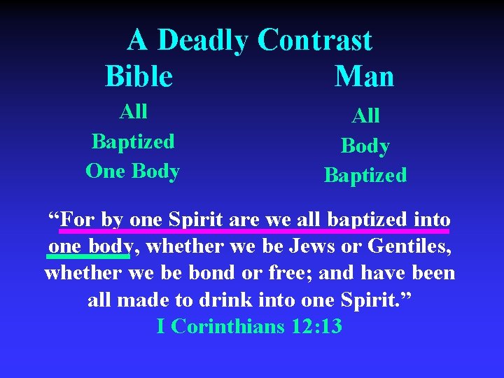 A Deadly Contrast Bible Man All Baptized One Body All Body Baptized “For by