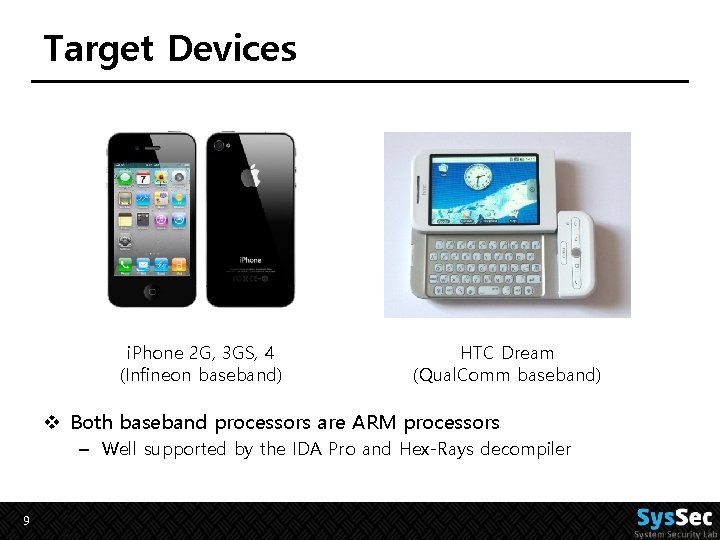 Target Devices i. Phone 2 G, 3 GS, 4 (Infineon baseband) HTC Dream (Qual.