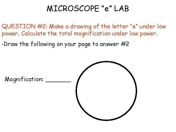MICROSCOPE “e” LAB QUESTION #2: Make a drawing of the letter “e” under low