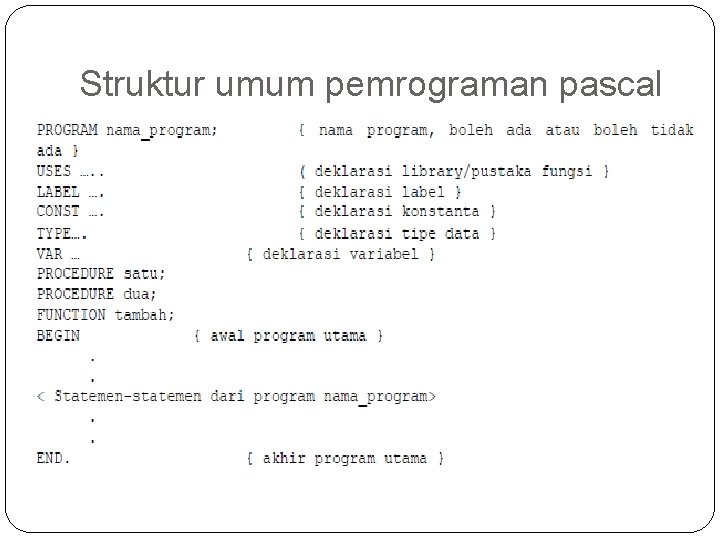 Struktur umum pemrograman pascal 