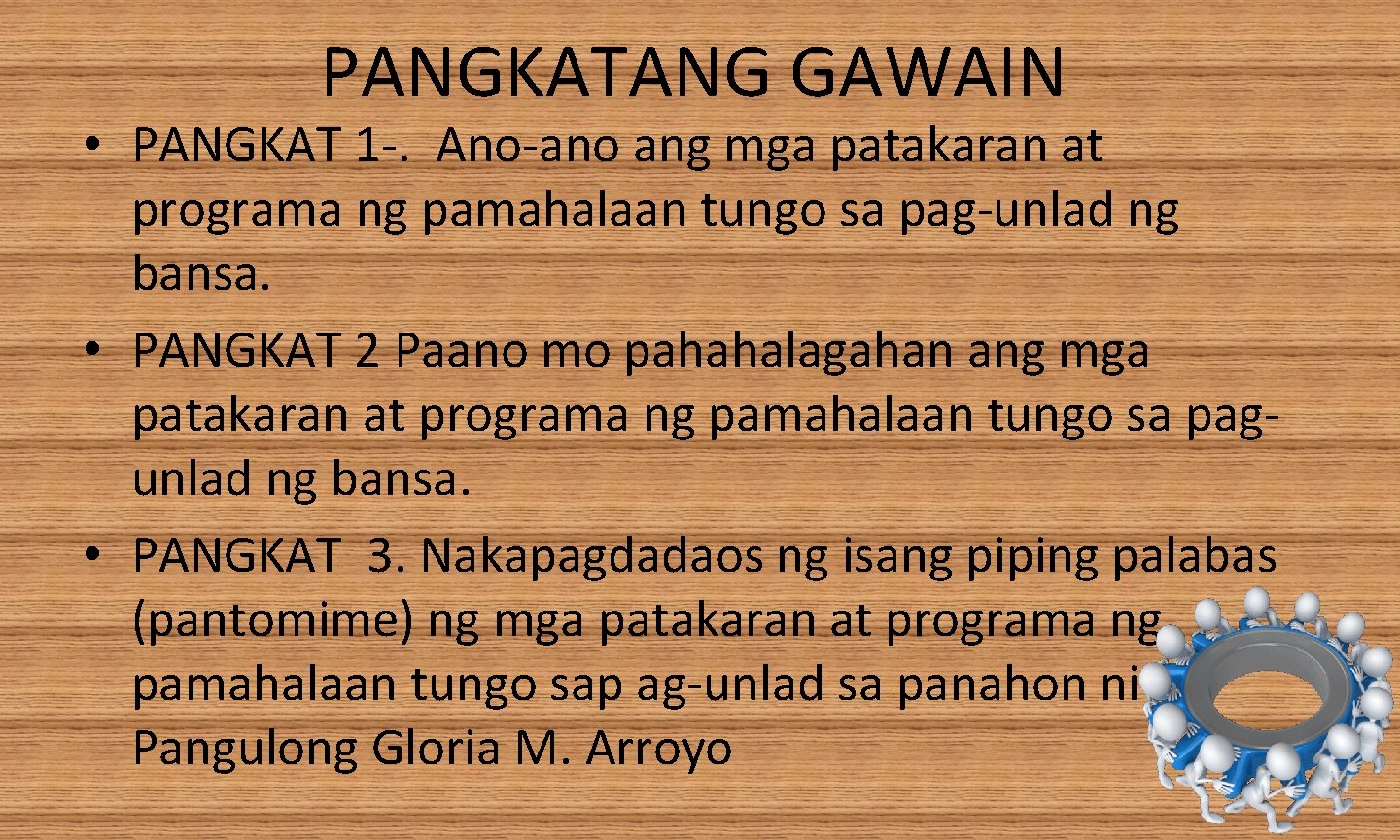 PANGKATANG GAWAIN • PANGKAT 1 -. Ano-ano ang mga patakaran at programa ng pamahalaan