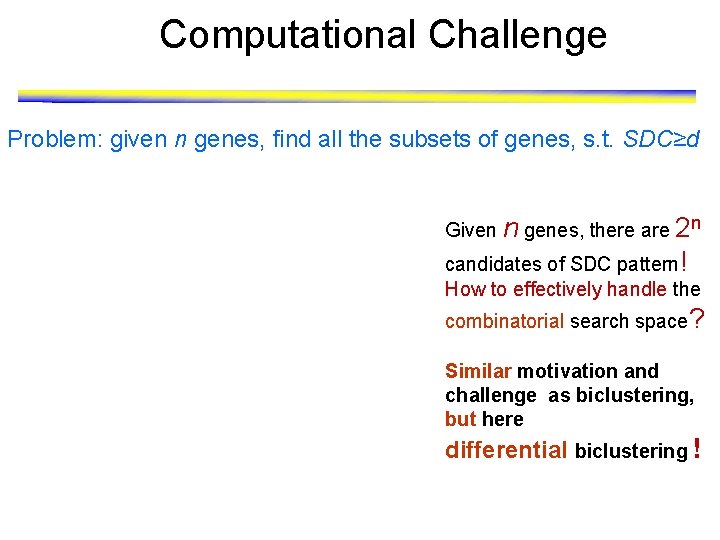 Computational Challenge Problem: given n genes, find all the subsets of genes, s. t.