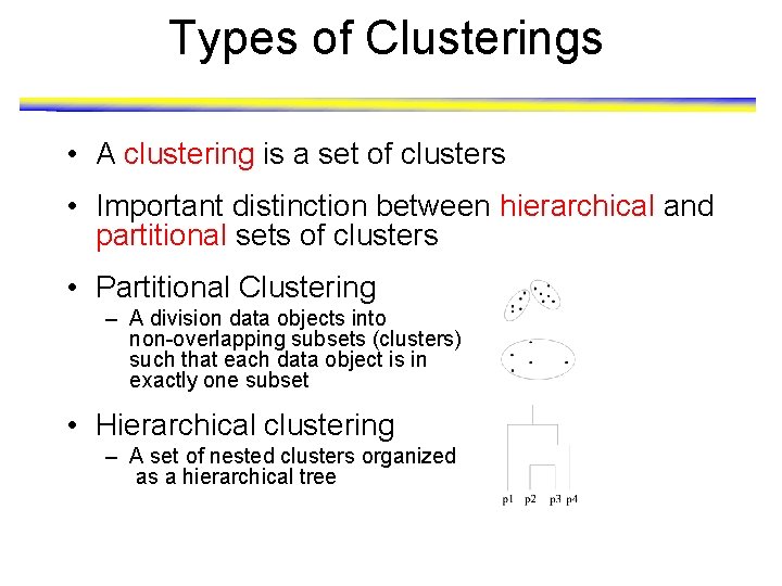 Types of Clusterings • A clustering is a set of clusters • Important distinction