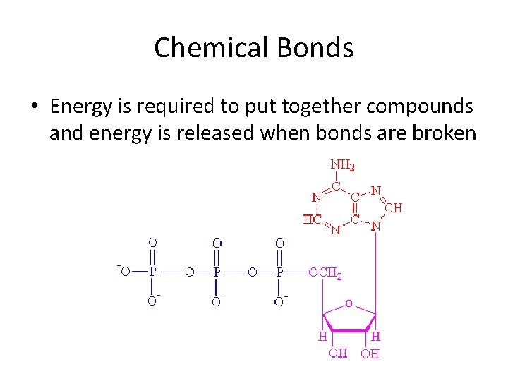 Chemical Bonds • Energy is required to put together compounds and energy is released